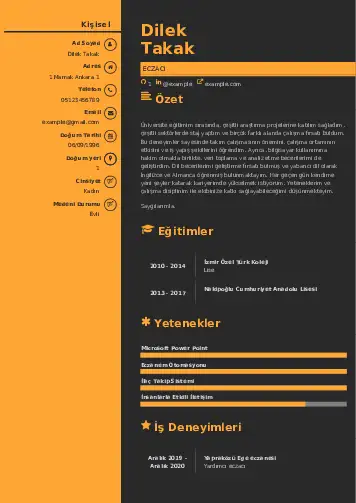 Eczacı CV Örnekleri cv indir